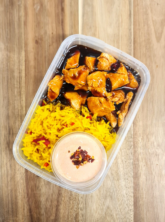 Firecracker Chicken & Rice with Buffalo Dip